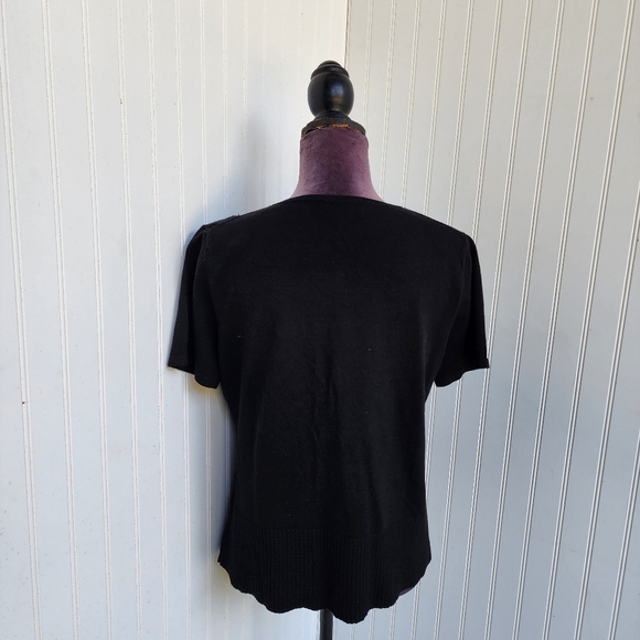 CABLE & GAUGE Cardigan Womens Silk Blend Cropped Embellished Sweater Black Sz L - Picture 6 of 11